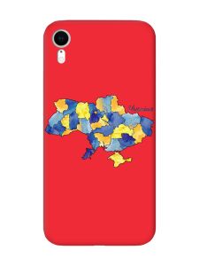 Матовий червоний чохол на Apple iPhone XR :: Карта України (принт 261)