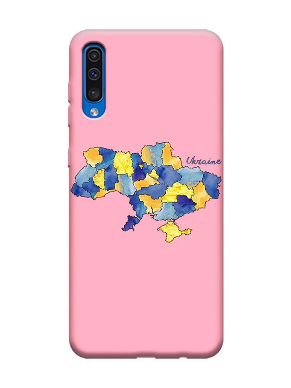 Матовий рожевий чохол на Samsung Galaxy A50 (2019) A505 :: Карта України (принт 261)
