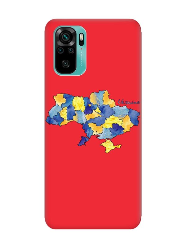Матовий червоний чохол на Xiaomi Redmi Note 10 / Note 10s :: Карта України (принт 261)
