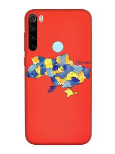 Матовий червоний чохол на Xiaomi Redmi Note 8T :: Карта України (принт 261)