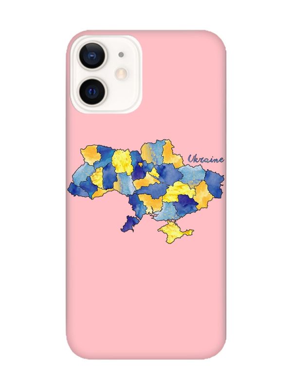 Матовий рожевий чохол на Apple iPhone 12 / 12 Pro (6.1) :: Карта України (принт 261)