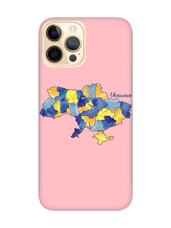 Матовий рожевий чохол на Apple iPhone 12 Pro Max :: Карта України (принт 261)