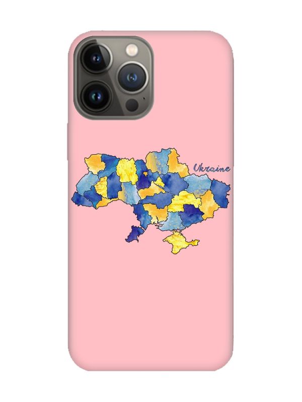 Матовий рожевий чохол на Apple iPhone 13 Pro :: Карта України (принт 261)