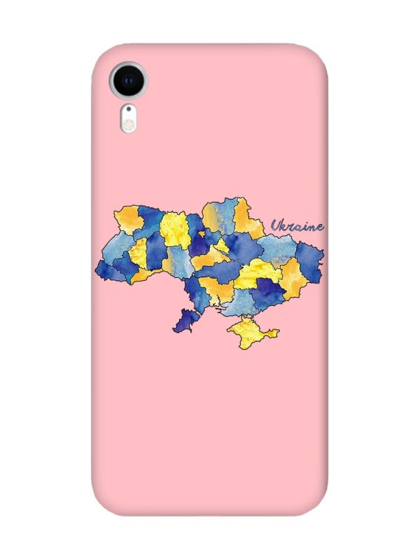 Матовий рожевий чохол на Apple iPhone XR :: Карта України (принт 261)