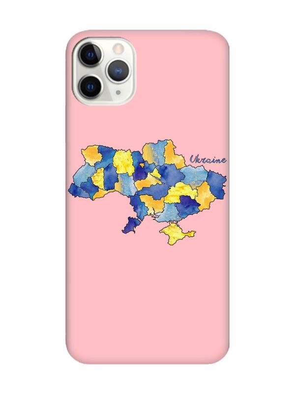 Матовий рожевий чохол на iPhone 11 Pro Max (6.5) :: Карта України (принт 261)