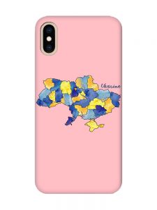 Матовий рожевий чохол на iPhone XS MAX :: Карта України (принт 261)