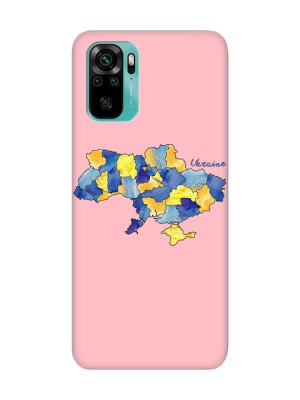 Матовий рожевий чохол на Xiaomi Redmi Note 10 / Note 10s :: Карта України (принт 261)