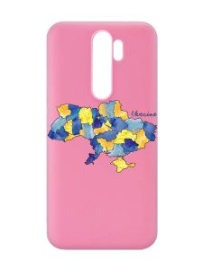 Матовий рожевий чохол на Xiaomi Redmi Note 8 Pro :: Карта України (принт 261)