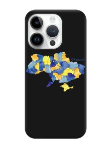 Матовий чорний чохол на Apple iPhone 14 Pro :: Карта України (принт 261)
