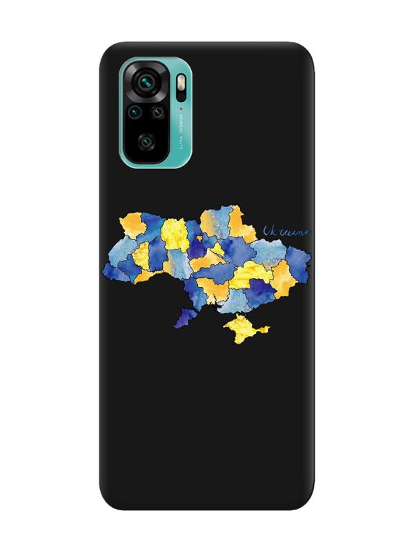 Матовий чорний чохол на Xiaomi Redmi Note 10 / Note 10s :: Карта України (принт 261)