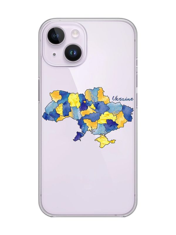 Прозорий чохол із захистом камери на iPhone 14 :: Карта України (принт 261)