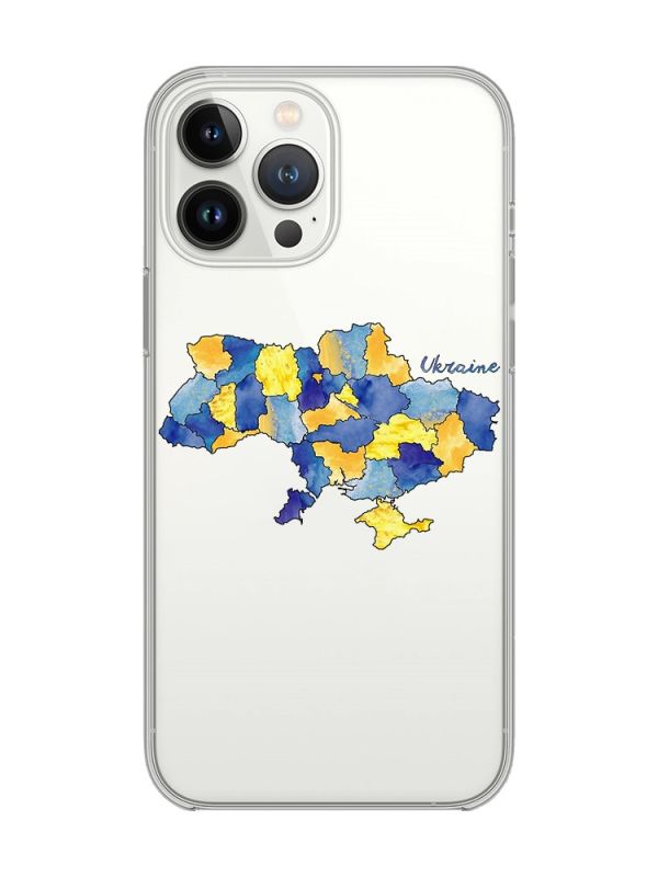 Прозорий чохол із захистом камери на iPhone 14 Pro :: Карта України (принт 261)