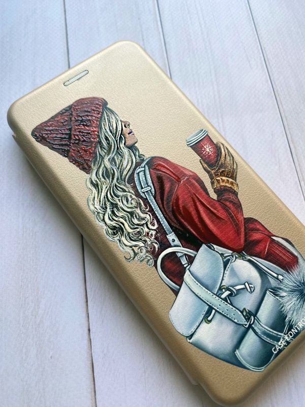 Чохол-книжка з малюнком для Samsung Galaxy А10ѕ/ A107 Золотий :: Дівчина з рюкзаком (принт 9)