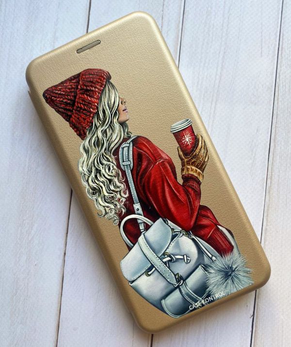 Чохол-книжка з малюнком для Xiaomi Poco C40 Золотий :: Дівчина з рюкзаком (принт 9)