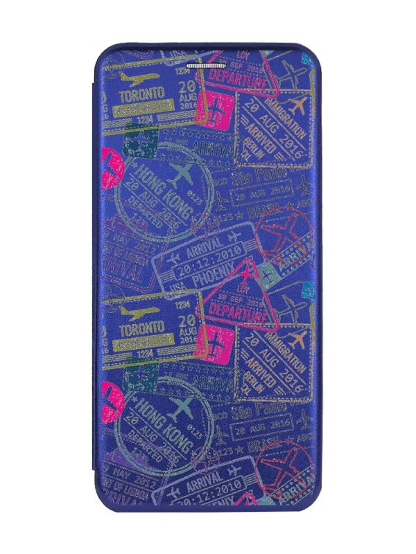 Чохол-книжка з малюнком для Samsung Galaxy А10ѕ / A107 Синій :: Подорожі. Штампи (принт 316)