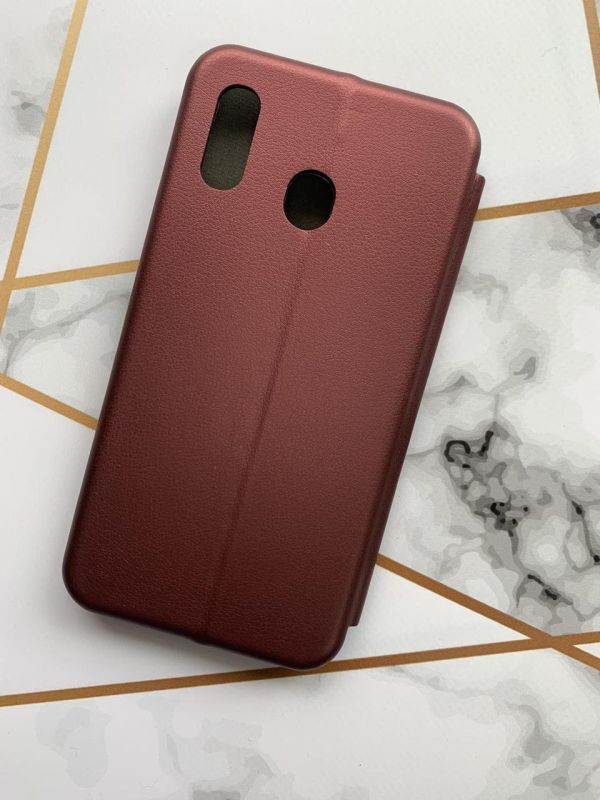 Чохол-книжка з малюнком для Samsung Galaxy А30 (2019) А305/ A20 Бордовий :: Подорожі. Штампи (принт 316)
