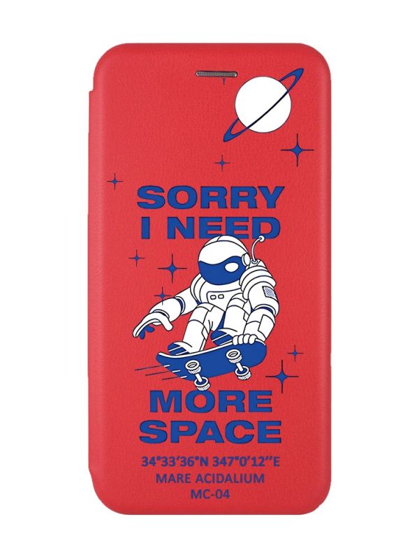Чохол-книжка з малюнком для Samsung Galaxy M32/ M22/ A22 4G Червоний :: Космонавт на скейті (принт 248)