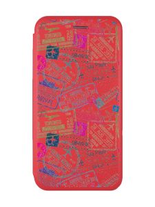 Чохол-книжка з малюнком для Samsung Galaxy A52 (A525) Червоний :: Подорожі. Штампи (принт 316)