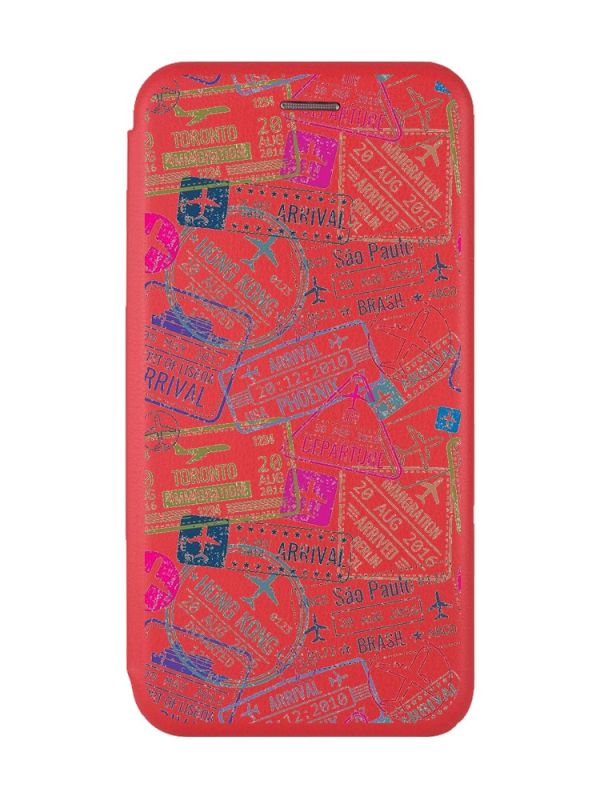 Чохол-книжка з малюнком для Xiaomi Redmi Note 8 Pro Червоний :: Подорожі. Штампи (принт 316)