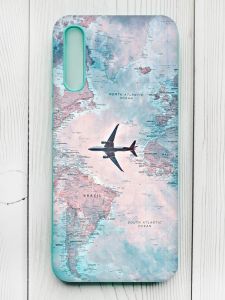 Матовий чохол з бірюзовими боками на Samsung Galaxy А50 (2019) А505F :: Подорожі. Карта (принт 317)