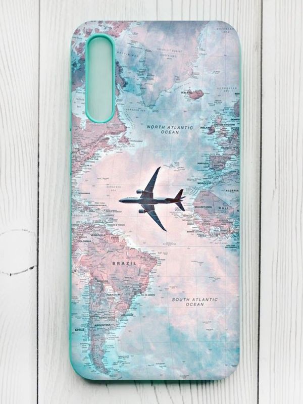 Матовий чохол з бірюзовими боками на Samsung Galaxy А50 (2019) А505F :: Подорожі. Карта (принт 317)