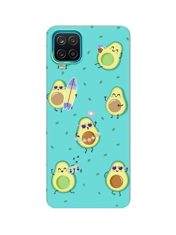 Матовий бірюзовий чохол на Samsung Galaxy A12 :: Авокадо на відпочинку (принт 302)