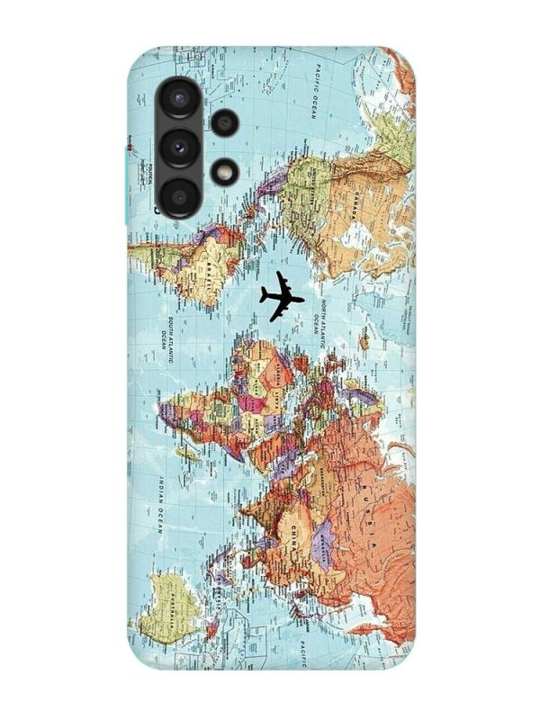 Матовий чохол з бірюзовими боками на Samsung Galaxy A13 4G :: Карта світу (принт 318)