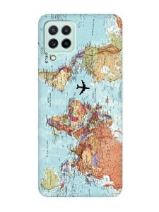 Матовий чохол з бірюзовими боками на Samsung Galaxy A22 4G/ M32/ M22 :: Карта світу (принт 318)