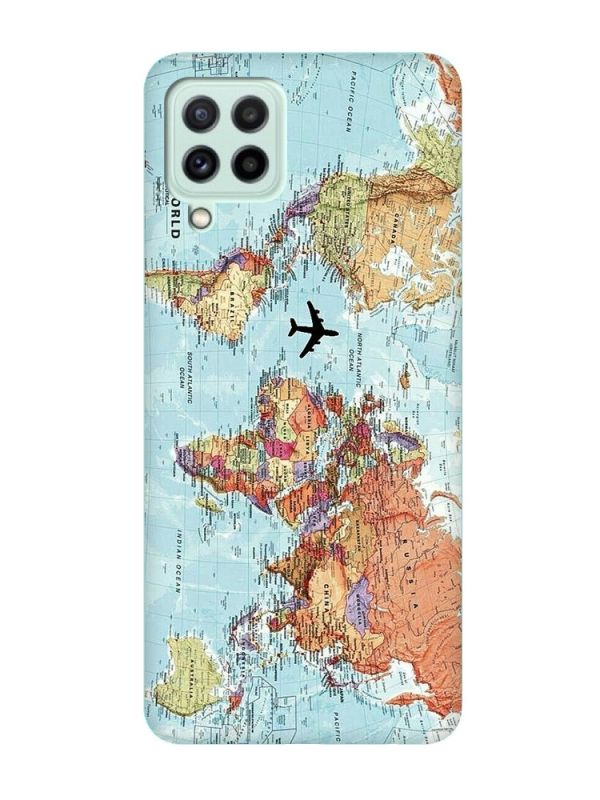 Матовий чохол з бірюзовими боками на Samsung Galaxy A22 4G/ M32/ M22 :: Карта світу (принт 318)