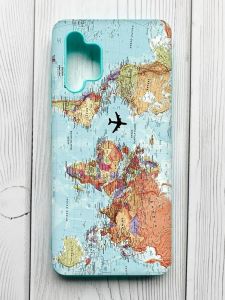 Матовий чохол з бірюзовими боками на Samsung Galaxy A32 :: Карта світу (принт 318)