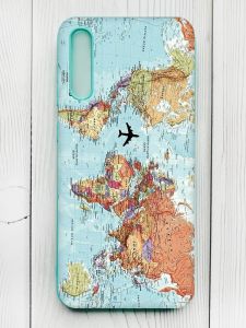 Матовий чохол з бірюзовими боками на Samsung Galaxy А50 (2019) А505F :: Карта світу (принт 318)