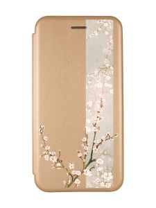 Чохол-книжка з малюнком для Samsung Galaxy А10ѕ (A107) Золотий :: Квітуча сакура (принт 285)