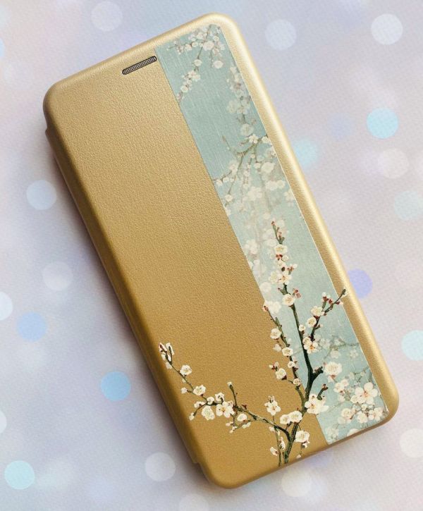 Чохол-книжка з малюнком для Xiaomi Redmi Note 8 Pro Золотий :: Квітуча сакура (принт 285)