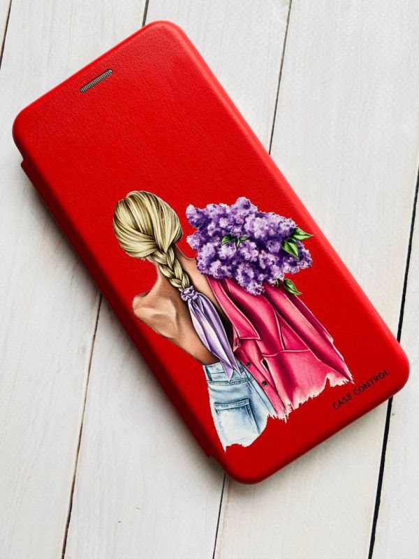 Чохол-книжка з малюнком для Xiaomi Redmi 8A Червоний :: Дівчина з бузком (принт 7)