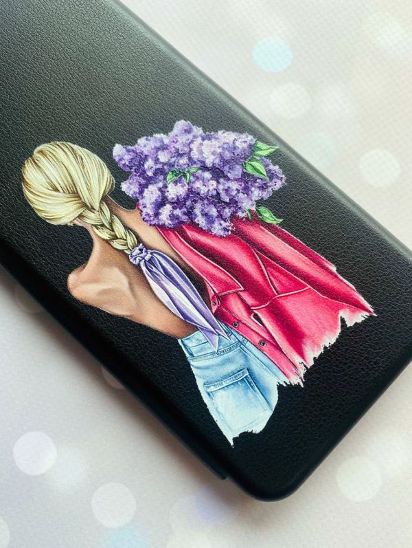 Чохол-книжка з малюнком для Samsung Galaxy А50 (2019) А505/A30s Чорний; Дівчина з бузком (принт 7)