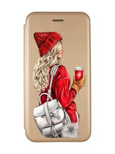 Чохол-книжка з малюнком для Samsung A03 Сore/ A032 Золотий :: Дівчина з рюкзаком (принт 9)