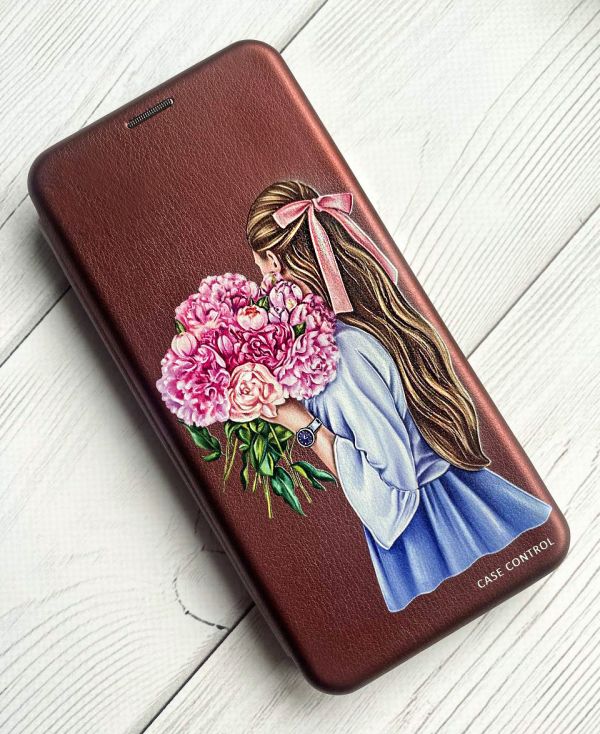 Чохол-книжка з малюнком для Samsung Galaxy A02s Бордовий :: Дівчина з півоніями (принт 11)
