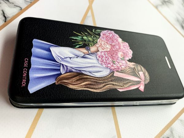 Чохол-книжка з малюнком для Samsung Galaxy А31 Чорний; Дівчина з півоніями (принт 11)