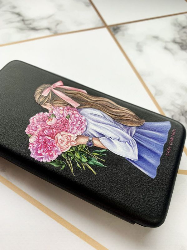 Чохол-книжка з малюнком для Xiaomi Redmi 10 Чорний :: Дівчина з півоніями (принт 11)