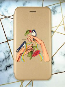 Чохол-книжка з малюнком для Samsung Galaxy A32 Золотий; Ластівки (патріотичний принт 15)