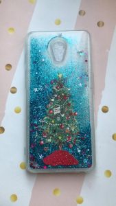 Силіконовий чохол з блискітками, що переливаються, для Meizu M6s Ялинка на голубому
