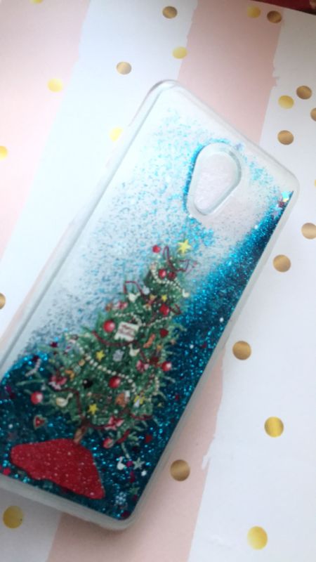 Силіконовий чохол з блискітками, що переливаються, для Meizu M6s Ялинка на голубому