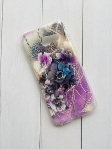 Силіконовий чохол із малюнком для Samsung Galaxy А3(2017) А320 Крупні квіти на бузковому