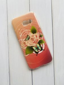 Силіконовий чохол із малюнком для Samsung Galaxy А3(2017) А320 Метелик  і роза на рожевому