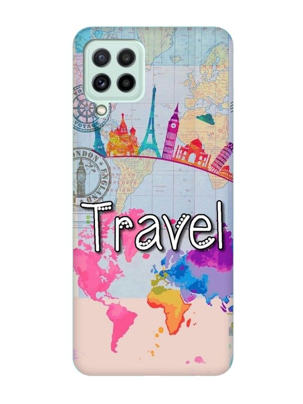 Матовий чохол з бірюзовими боками на Samsung Galaxy A22 4G/ M32/ M22 :: Подорож. Travel (принт 321)