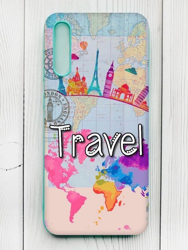 Матовий чохол з бірюзовими боками на Samsung Galaxy А50 (2019) А505F :: Подорож. Travel (принт 321)