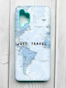Матовий чохол з бірюзовими боками на Samsung Galaxy A32 :: Подорожі. Карта (принт 323)
