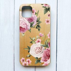 Дерев'яний чохол на iPhone 11 Pro Max (6,5) :: Рожеві квіти (принт 287)