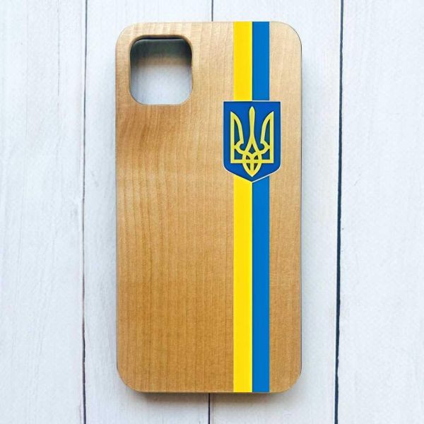 Дерев'яний чохол на iPhone 11 Pro Max (6,5) :: Стрічка Україна (патріотичний принт 253)