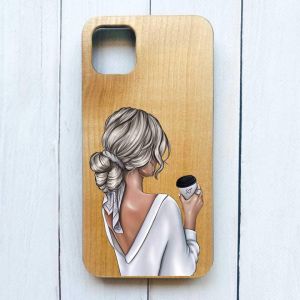 Дерев'яний чохол на iPhone 11 Pro Max (6,5) :: Дівчина з латте (принт 227)